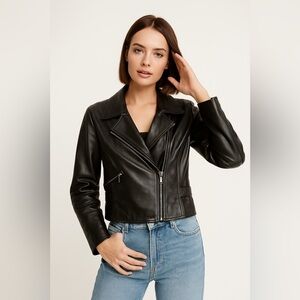BOD & CHRISTENSEN Soft Black Leather Moto Jacket with Asymmetrical Zipper